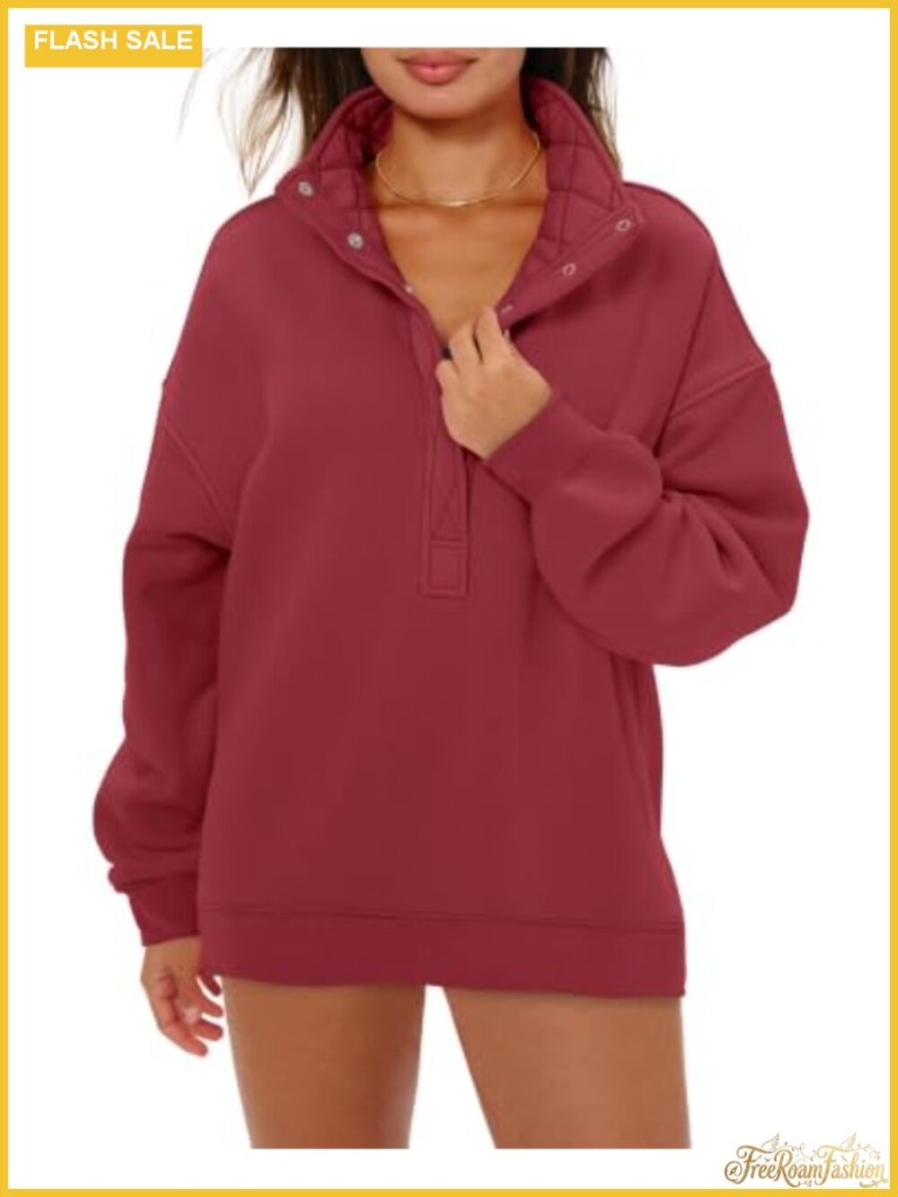 Oversized Henley Neck Sweatshirt Pullover Tops Slouchy Fit